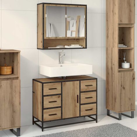 Juego de muebles de baño 2 pcs Roble artisan 80 x 33 x 60 cm