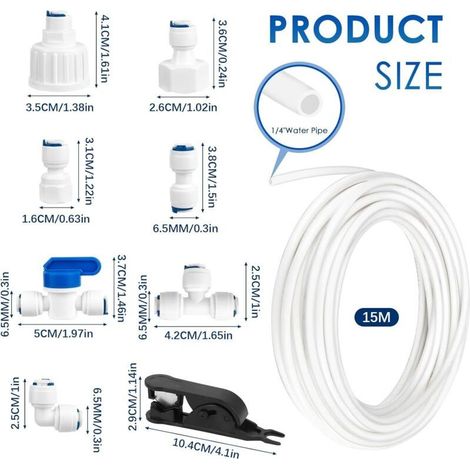 15 m langes Kühlschrank-Wasseranschluss-Set, Wasserzulaufschlauch, Filterschlauch, Teile und Zubehör, POM-Material, Kühlschrank-Wasserzulaufschlauch für Kühlschränke und Aquarien (1/4") (1/5)