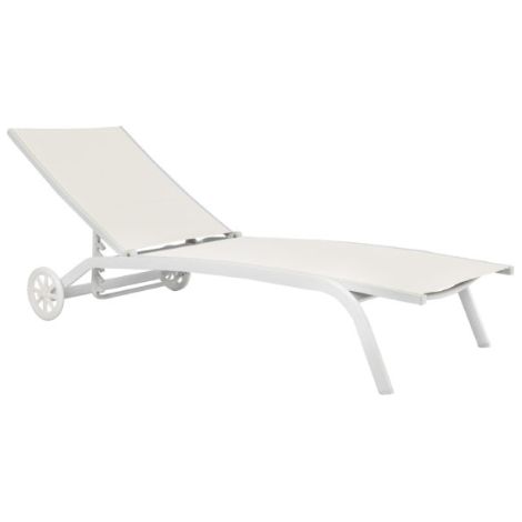 Lettino con ruote in alluminio textilene bianco, 5 posizioni MALIGI HOME MG-AJWAIN Alluminio