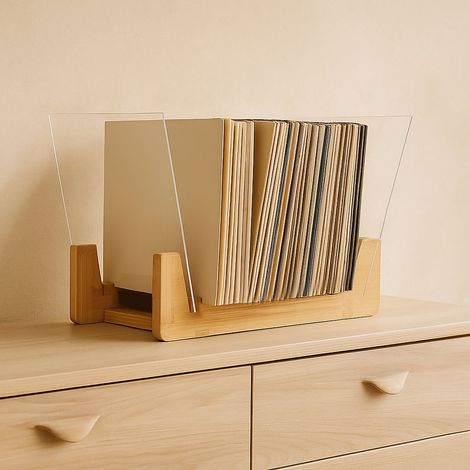 Porta dischi in vinile supporto in bambu per 50 lp