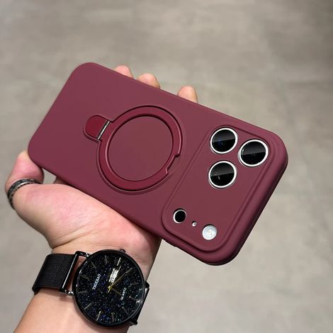 Étui de téléphone magnétique en métal pour iPhone 13 rouge, avec support de charge.