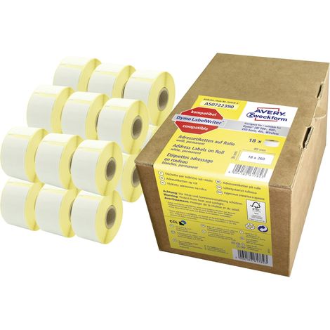 Avery Zweckform AS0722390 Rollen-Etiketten, Adressaufkleber, 36 x 89 mm, 18 Rolle/4.680 Etiketten, weiß (1/5)