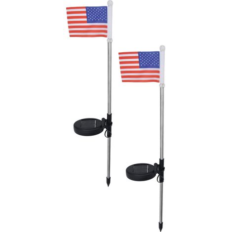 Lampe LED solaire aux couleurs du drapeau américain, guirlande lumineuse décorative pour la fête nationale américaine, lot de 2, lumière blanche (1/5)