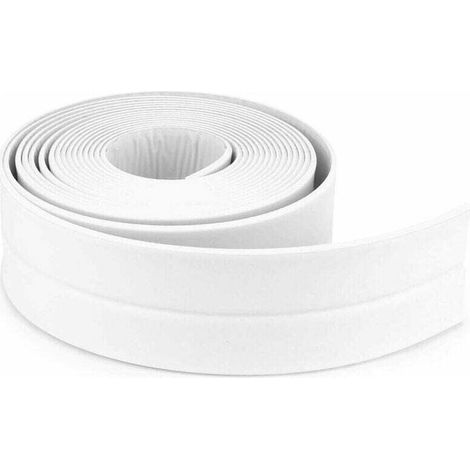 Bande D'étanchéité Salle de bains joint silicone blan ruban baignoire PE auto-adhésive cuisine Coin calfeutrage ciseaux inclus (320x3.8CM) (1/4)