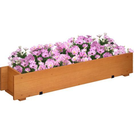 Jardinera rectangular de madera, macetero cuadrado para huerto, jardinera colgante con 2 ganchos, 91 x 18 x 16.5 cm, marrón (1/5)
