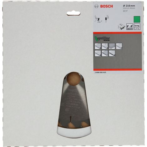 Bosch – Lame de scie circulaire pour bois dur 216mm – Alésage 30mm – 22 dents – Coupe nette sans éclat – 2608838410 - WOOD 216 X