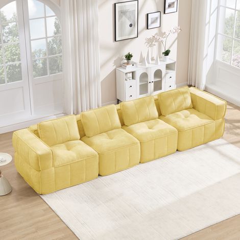 Modulares 4-Sitzer-Sofa ohne Montage, 344 x 93 x 67 cm, Polyester, Gelb, OKMYHOME (1/5)