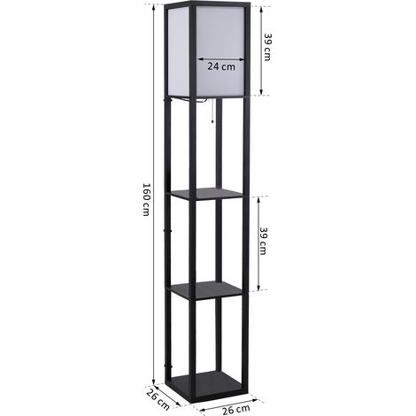 Lampadaire avec étagères, en bois, 26 x 26 x 160 cm, pour salon/chambre (ampoule non incluse) (1/5)