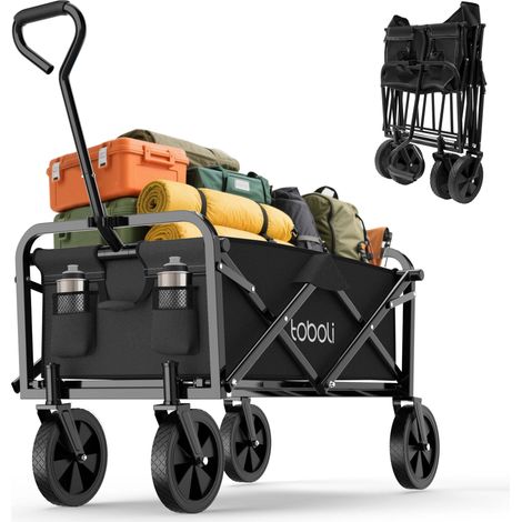 Toboli Carretto a mano pieghevole, max 100 kg, tessuto impermeabile nero, Carrello spiaggia (1/5)