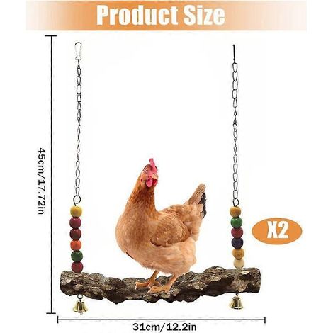 Lot de deux balançoires pour oiseaux en forme de poulet, jouets balançoires en bois naturel, adaptés aux oiseaux et aux perroquets. (1/4)