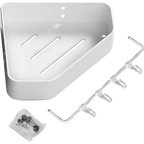Étagère d'angle de rangement pour salle de bain, antirouille, auto-drainante, murale, avec barre de suspension, blanche, idéale pour les articles de toilette, la salle de bain, la cuisine et le salon. (1/5)