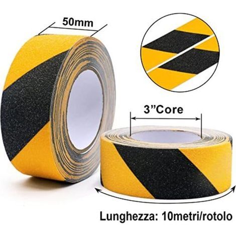 Lot de 3 rouleaux de ruban antidérapant noir et jaune pour escaliers, 5 cm x 10 m, ruban adhésif antidérapant haute adhérence, ruban adhésif antidérapant pour escaliers (1/4)