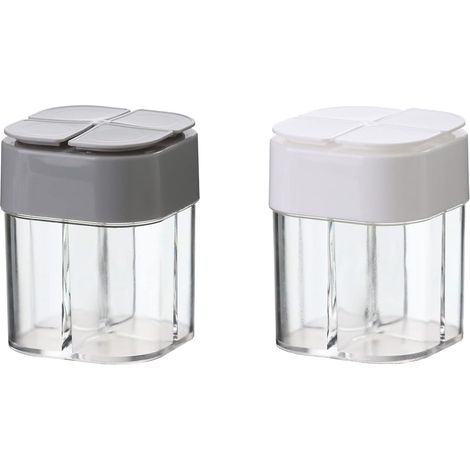 Lot de 2 boîtes à épices camping 4-en-1, pots en plastique transparent pour assaisonnements, accessoires de voyage