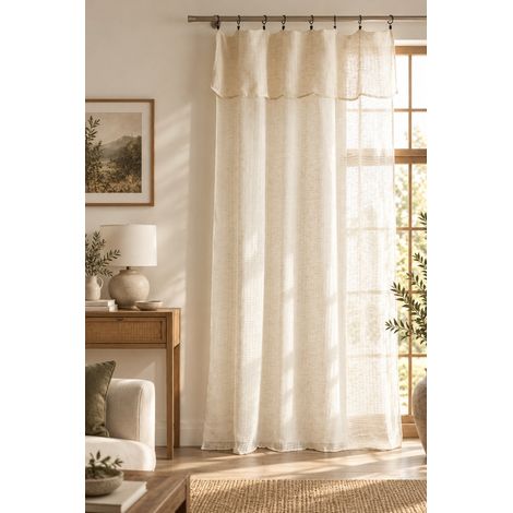 Rideau ajustable FREYA Sable 140 x 270 cm – 8 anneaux pince noirs – 160 g/m² (1/4)