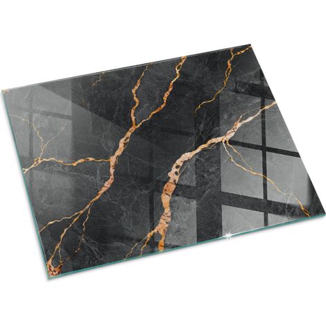 Plaque Rectangulaire en verre trempé de sol décorative de sol avec impression sous cheminée Marbre élégant avec veines 80x60 cm (1/5)