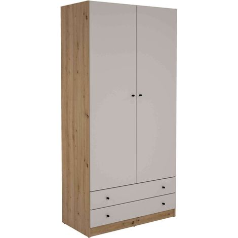 Armario 2 puertas abatibles 2 cajones acabado roble albar/gris claro, 205cm(alto) 100cm(ancho) 50cm(fondo)