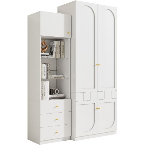 Ensemble armoire (armoire double porte + vitrine), mobilier de chambre, rangements, armoire et vitrine laquées, ensemble de meubles blancs, 80 × 50 × 200 cm, 50 × 40 × 180 cm (1/5)
