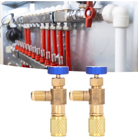 2PCS Valve de Contrôle de Réfrigérant pour Climatisation R22 R404 R407, Adaptateur de Charge Fluoré Filet 1/4 SAE