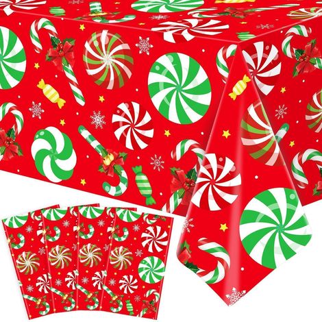 Weihnachts-Tischdecken 4er-Set mit Zuckerstangen-Motiv, 130x220cm