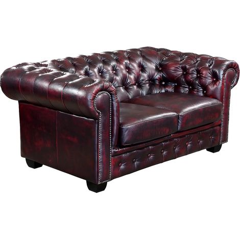 Divano Chesterfield a 2 posti 100% pelle di bufalo Cherry - BRENTON (1/3)