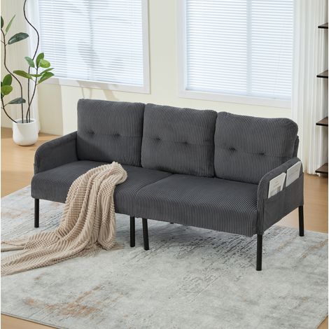 3-Sitzer Sofa mit Seitentasche Cord Grau 171 cm OKMYHOME (1/5)