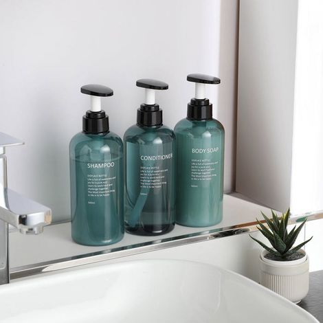 Lot de 3 distributeurs de savon rechargeables de 500 ml à large ouverture en plastique avec pompe et distributeur de shampoing