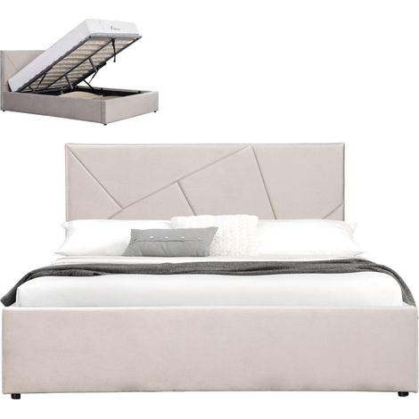 Lit coffre velours taupe 160x200 – Tête de lit ajustable – Sommier à coffre avec vérins – Dimensions 220x172x98.5 cm – Meubler Design (1/5)
