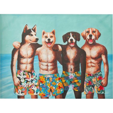 Toile décorative chiens musclés en short ambiance plage - Tons vifs multicolores plage et animaux (1/3)