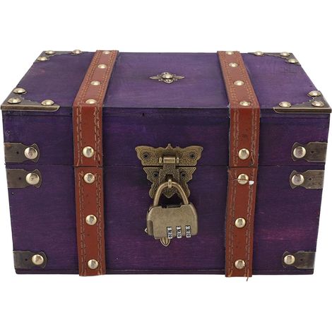Boîte de Rangement de Bijoux en Bois Vintage Fabriquée à la Main avec Serrure pour Petits Objets Organisateur Violet pour les âges (1/5)