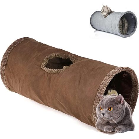 Tunnel pour Chat Jouet Pliable avec Trous pour Chatons Lapins Cochons d’Inde Furet Dia 67x30cm Marron (1/5)