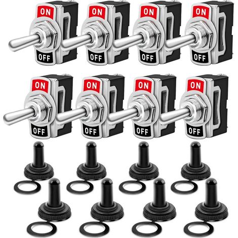 8 Pièces Interrupteur à Bascule avec Casquette Etanche,10A/12VDC,6A/24VDC,SPST ON/OFF 2 Positions 2 Broches,pour Voiture Tableau de Bord Lumière (Noir) (1/5)