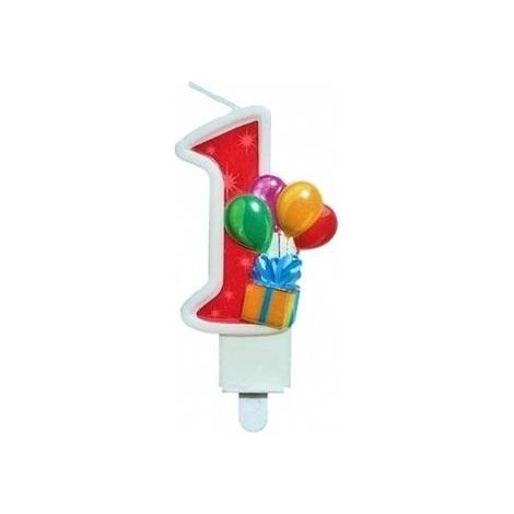 Candela numero 1 per compleanno con palloncini