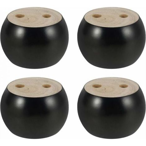 ZVD Juego de 4 patas redondas de madera de 5 cm de altura para sofá, cama, sillón y armario, con tornillos y cinta adhesiva (negro) (1/4)