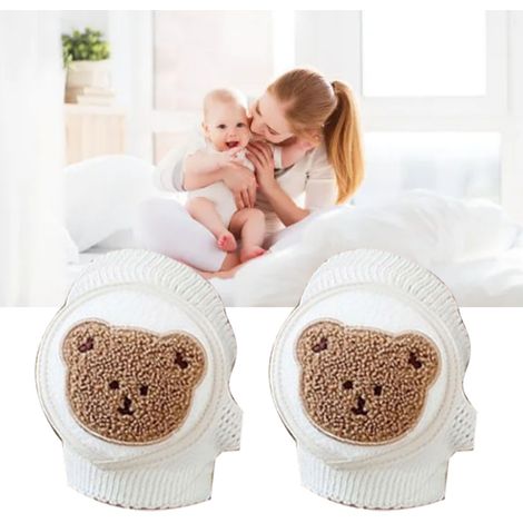 Baby-Knieschoner aus reiner Baumwolle, weich, bequem, dünn, dehnbar, verstellbar, rutschfest, helfen Babys beim Krabbeln und haben einen Teddybären darauf. (1/5)