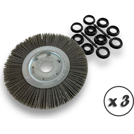 Lot de 3 brosses circulaires NYLON Abrasif Ø 200 mm Epaisseur 1 rang Carbure de silicium Grain 80 Alésage 32 mm + réducteur bague 25/22/20/16/12 mm Touret ponceuse Kibros 218201KR80x3 (1/5)