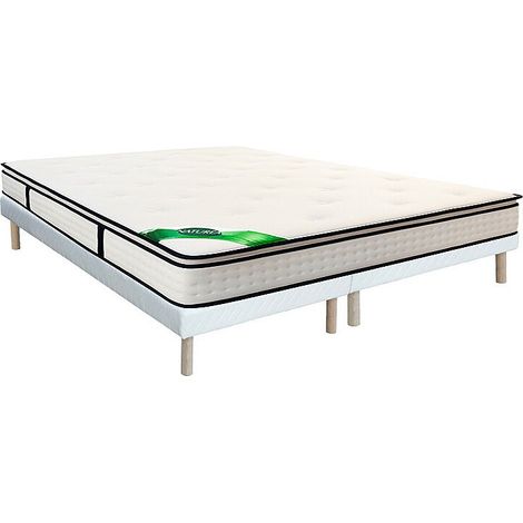 Ensemble 180 x 200 cm sommier tapissier + matelas ressorts ensachés 7 zones surmatelas intégré et coutil bambou ép.26cm - MIREZA de NATUREA (1/5)
