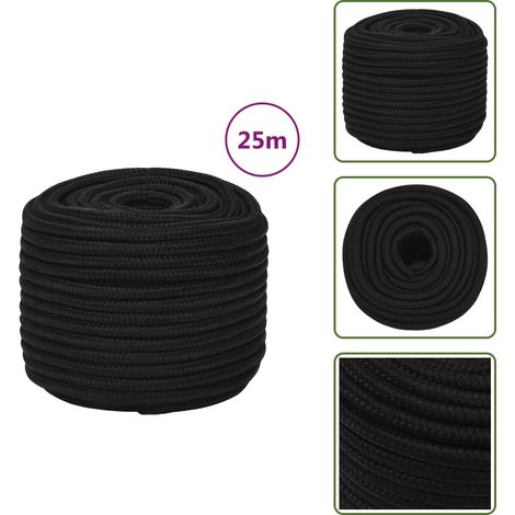 Corde de travail Noir 12 mm 25 m Polyester - Corde De Travail - Corde Tressée - Polyester - Corde Noire - Outillage Bricolage (1/5)