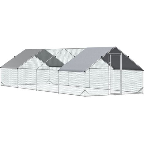 Pollaio Gabbia per Galline da Esterno 3x8x2m Telaio Zincato Argento (1/5)