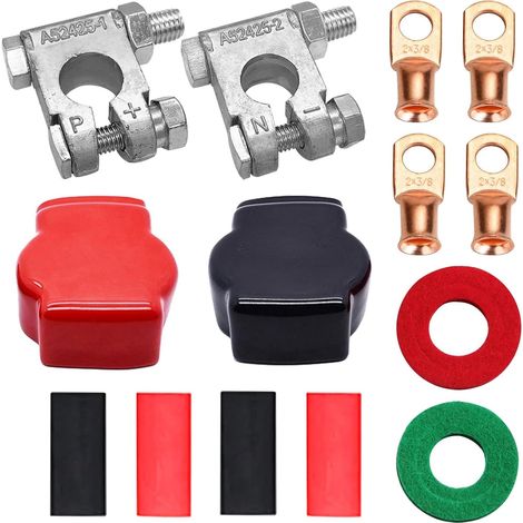 Kit de bornes de batterie avec couvercle, 4 cosses en cuivre et thermorétractables pour voiture, bateau, camping-car et plus encore (1/5)
