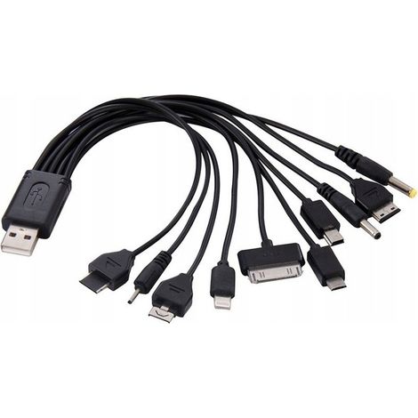 Cable cargador USB MP3, GPS, TEL GSM 10 en 1 (1865)
