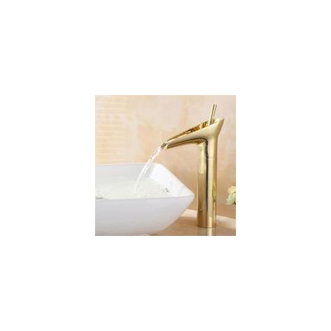 Grifo de baño tipo cascada, grifo mezclador de lavabo tipo cascada, grifo de baño tipo cascada alto, grifo de baño dorado
