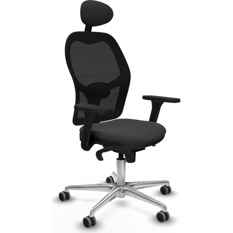 Jorquera sincro malla negra similpiel gris oscuro brazos 3D base aluminio cabecero fijo ruedas 65mm engomada (1/5)