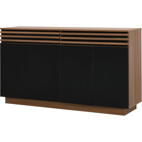 Credenza moderna 150 x 40 x 85 cm in MDF nero e marrone con 2 cassetti e 4 ante (1/5)