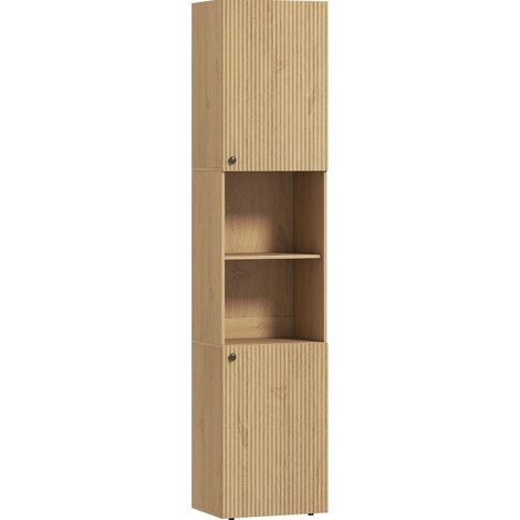 Meuble de salle de bain haut gain de place avec 2 portes, 2 niches ouvertes et 3 étagères réglables, 40 x 31 x 182 cm - CHICFURN (1/5)