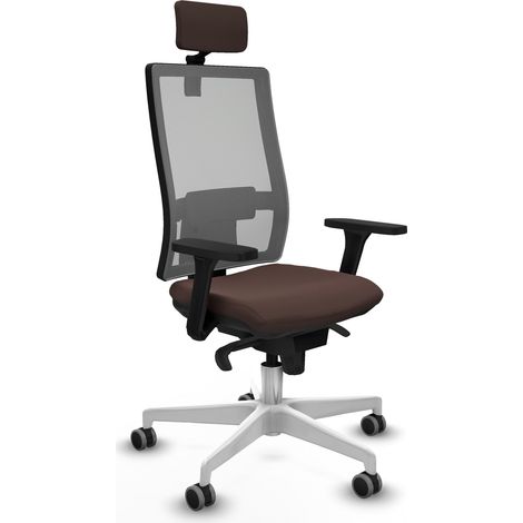 Horna sincro malla gris similpiel marrón oscuro brazos 3D base blanca cabecero 2D ruedas 65mm engomadas (1/5)