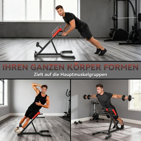 Banc d'entraînement réglable en acier, avec poignées, rouge et noir, pour musculation et fitness (1/5)