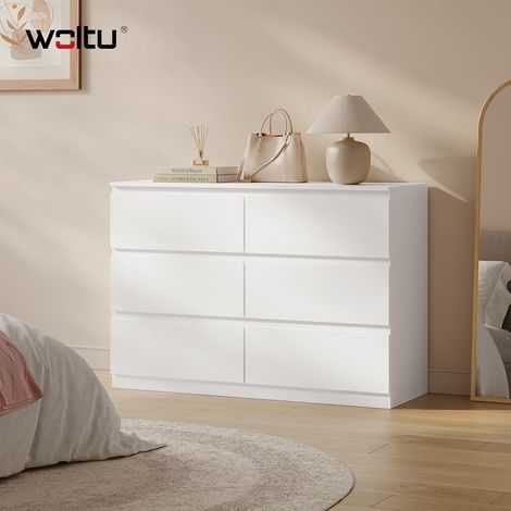 WOLTU Cómoda de 6 Cajones de 100 cm en Madera Blanco