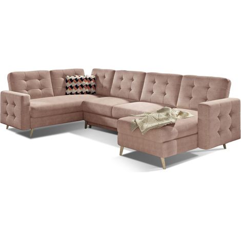 Canapé d'angle panoramique convertible HASGARD U 326x202 cm rose velours