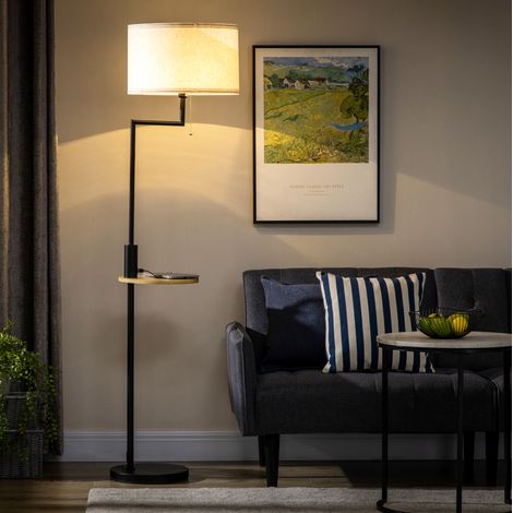 Lampadaire avec tablette, port USB, 40 W, acier, crème, Ø40 x 168 cm, sans ampoule DESVIAE (1/5)