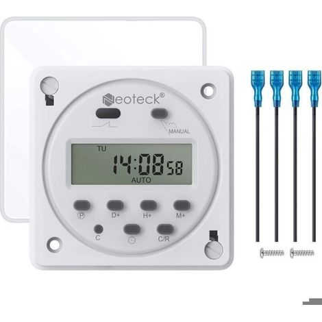 12V16A Prise Programmateur Digital à 16 Programmes Horloge Programmable Minuteur Prise Electrique avec LCD Affichage Numérique (1/4)
